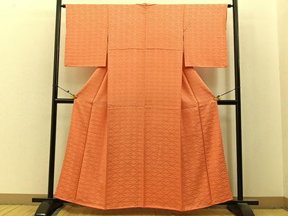 平和屋着物■上質な色無地　双鶴地紋　深支子色　正絹　逸品　BAAX6501hj