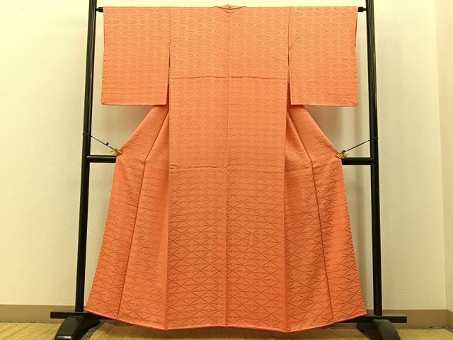平和屋着物■上質な色無地　双鶴地紋　深支子色　正絹　逸品　BAAX6501hj