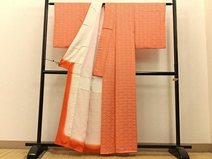 平和屋着物■上質な色無地　双鶴地紋　深支子色　正絹　逸品　BAAX6501hj