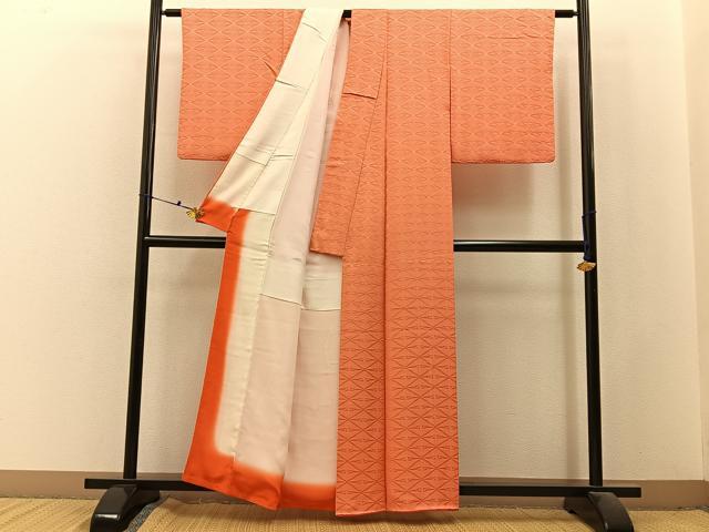 平和屋着物■上質な色無地　双鶴地紋　深支子色　正絹　逸品　BAAX6501hj