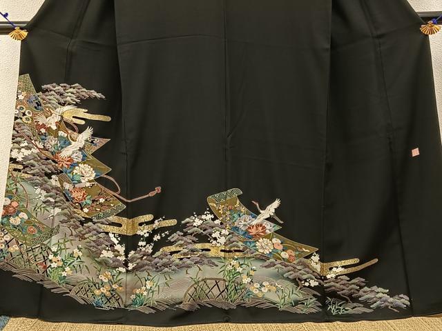 平和屋着物■豪華黒留袖　刺繍　飛鶴絵巻花文　金彩　正絹　逸品　BAAX6504hj