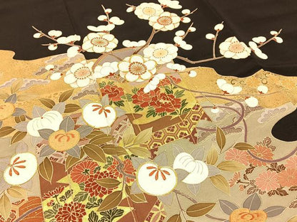 平和屋着物■豪華黒留袖　駒刺繍　貝桶枝花文　金彩　正絹　逸品　BAAX6505hj