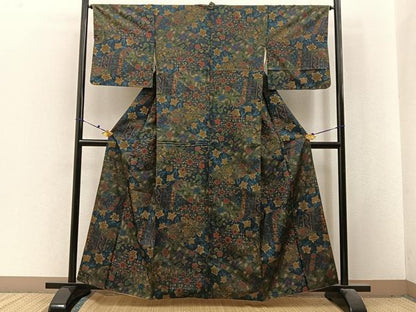 平和屋着物■本場染大島紬　切嵌花文　正絹　逸品　BAAX6507hj