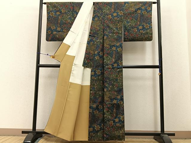 平和屋着物■本場染大島紬　切嵌花文　正絹　逸品　BAAX6507hj