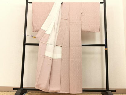 平和屋着物■上質な色無地　亀甲草花地紋　灰桜色　正絹　逸品　未使用　BAAX6508hj
