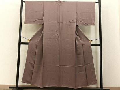 平和屋着物■上質な色無地　笹梅地紋　鳩羽鼠色　正絹　逸品　BAAX6514hj
