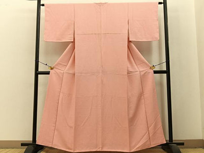 平和屋着物■上質な色無地　霞地紋　珊瑚色　正絹　逸品　BAAX6515hj