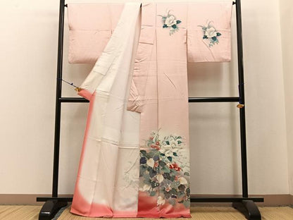 平和屋着物■訪問着　孔雀花文　暈し染め　金銀彩　ロング丈　正絹　逸品　BAAX6517hj