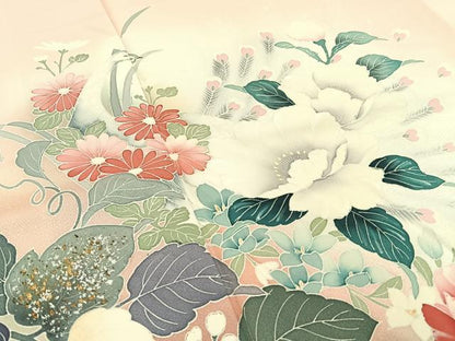 平和屋着物■訪問着　孔雀花文　暈し染め　金銀彩　ロング丈　正絹　逸品　BAAX6517hj