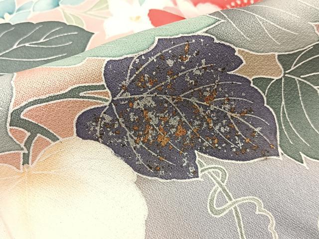 平和屋着物■訪問着　孔雀花文　暈し染め　金銀彩　ロング丈　正絹　逸品　BAAX6517hj