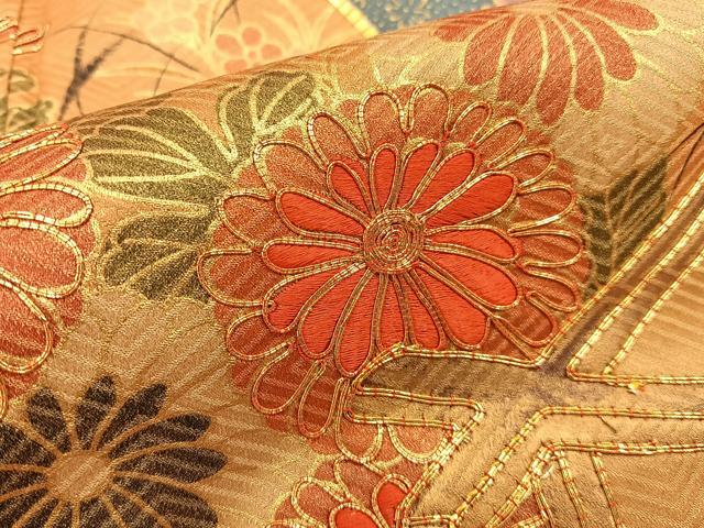 平和屋着物■豪華振袖　駒刺繍　風景草花文　金彩　正絹　逸品　BAAX6519hj