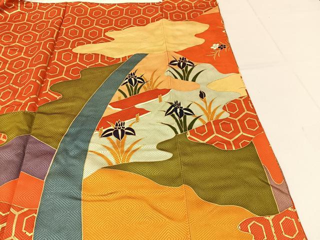 平和屋着物■豪華振袖　駒刺繍　風景草花文　金彩　正絹　逸品　BAAX6519hj