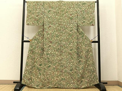 平和屋着物■上質な小紋　型染め　流水草花文　正絹　逸品　BAAX6522hj