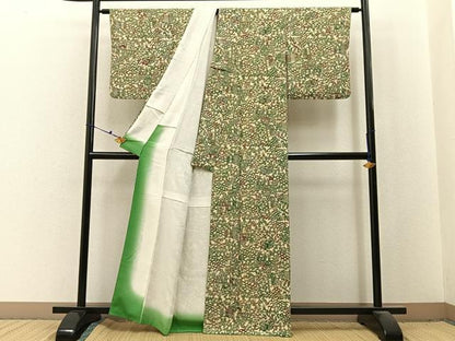 平和屋着物■上質な小紋　型染め　流水草花文　正絹　逸品　BAAX6522hj