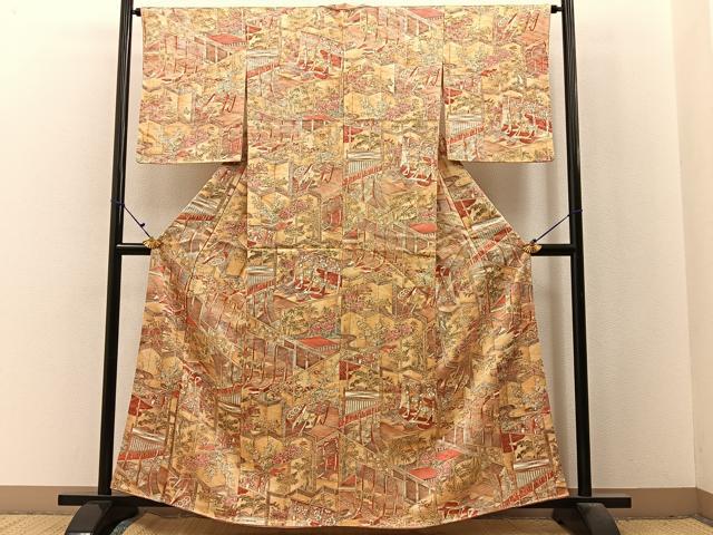 平和屋着物■上質な小紋　手描き　屏風几帳花文　正絹　逸品　BAAX6523hj