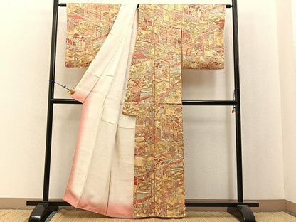 平和屋着物■上質な小紋　手描き　屏風几帳花文　正絹　逸品　BAAX6523hj