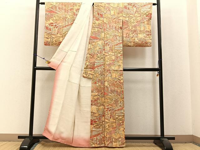 平和屋着物■上質な小紋　手描き　屏風几帳花文　正絹　逸品　BAAX6523hj