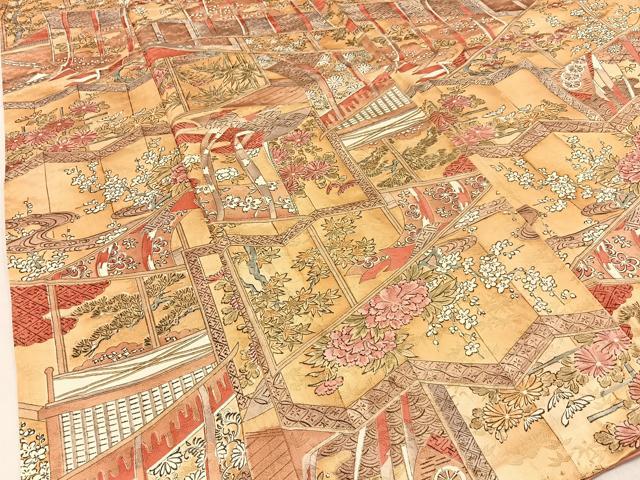 平和屋着物■上質な小紋　手描き　屏風几帳花文　正絹　逸品　BAAX6523hj