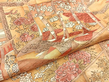 平和屋着物■上質な小紋　手描き　屏風几帳花文　正絹　逸品　BAAX6523hj