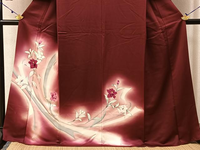 平和屋着物■訪問着　手描き　草花文　暈し染め　銀彩　正絹　逸品　BAAX6524hj