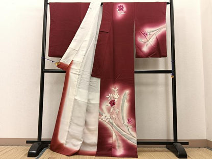 平和屋着物■訪問着　手描き　草花文　暈し染め　銀彩　正絹　逸品　BAAX6524hj