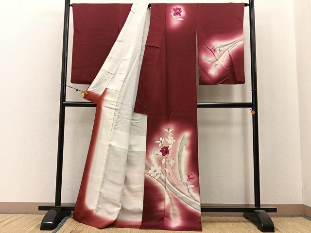 平和屋着物■訪問着　手描き　草花文　暈し染め　銀彩　正絹　逸品　BAAX6524hj
