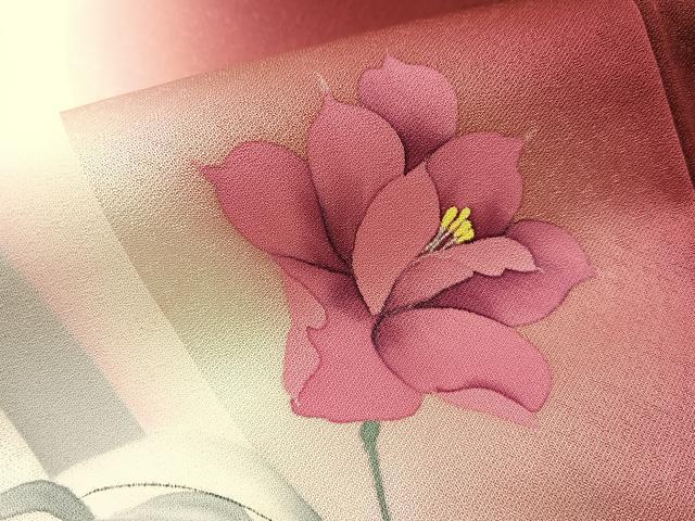 平和屋着物■訪問着　手描き　草花文　暈し染め　銀彩　正絹　逸品　BAAX6524hj