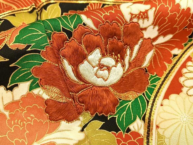 平和屋着物■豪華振袖　駒刺繍　花青海波　金彩　正絹　逸品　BAAX6531hj