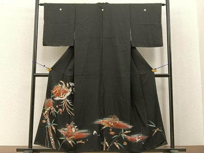 平和屋着物■豪華黒留袖　刺繍　鳳凰　宝尽くし花文　暈し染め　金銀彩　正絹　逸品　未使用　BAAX6533hj