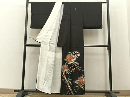 平和屋着物■豪華黒留袖　刺繍　鳳凰　宝尽くし花文　暈し染め　金銀彩　正絹　逸品　未使用　BAAX6533hj