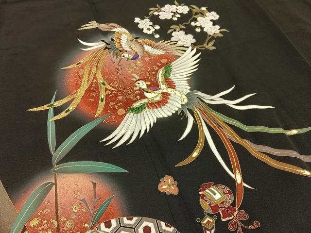 平和屋着物■豪華黒留袖　刺繍　鳳凰　宝尽くし花文　暈し染め　金銀彩　正絹　逸品　未使用　BAAX6533hj