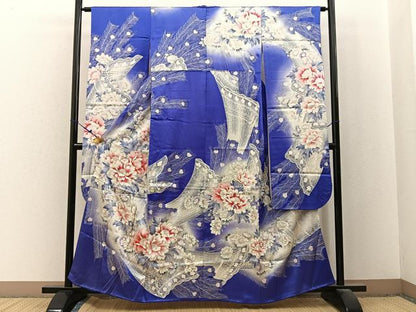 平和屋着物■豪華振袖　駒刺繍　牡丹孔雀羽文　暈し染め　銀彩　正絹　逸品　BAAX6534hj