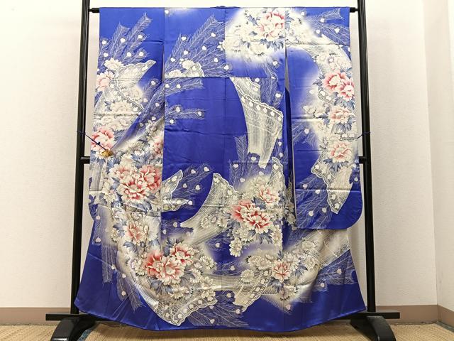 平和屋着物■豪華振袖　駒刺繍　牡丹孔雀羽文　暈し染め　銀彩　正絹　逸品　BAAX6534hj