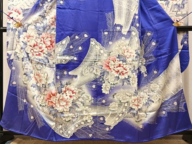 平和屋着物■豪華振袖　駒刺繍　牡丹孔雀羽文　暈し染め　銀彩　正絹　逸品　BAAX6534hj