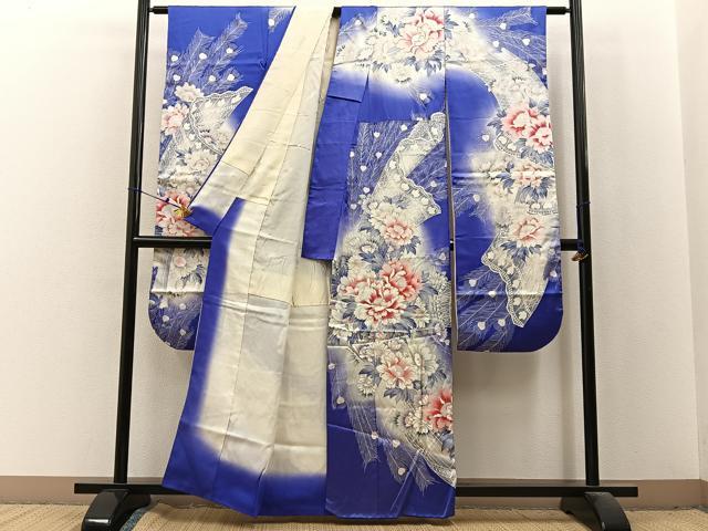 平和屋着物■豪華振袖　駒刺繍　牡丹孔雀羽文　暈し染め　銀彩　正絹　逸品　BAAX6534hj