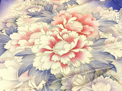 平和屋着物■豪華振袖　駒刺繍　牡丹孔雀羽文　暈し染め　銀彩　正絹　逸品　BAAX6534hj