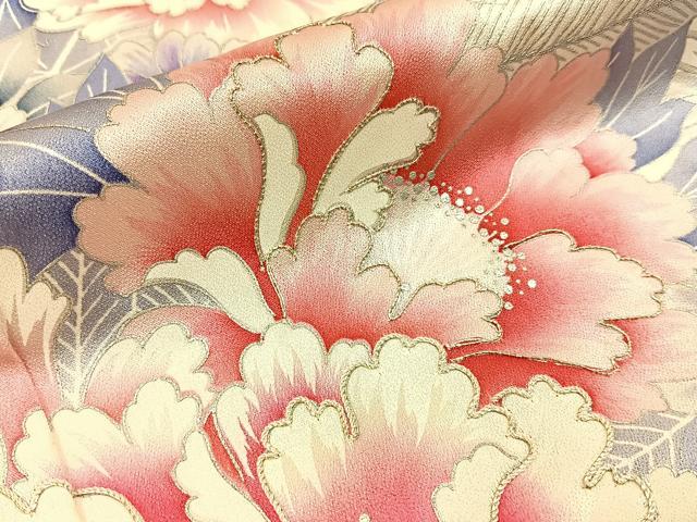 平和屋着物■豪華振袖　駒刺繍　牡丹孔雀羽文　暈し染め　銀彩　正絹　逸品　BAAX6534hj