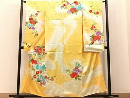 平和屋着物■豪華振袖　刺繍　鴛鴦花文　暈し染め　金銀彩　正絹　逸品　BAAX6535hj