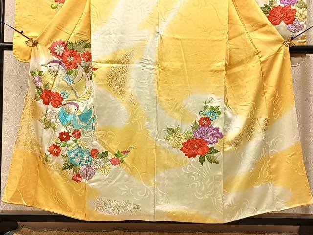 平和屋着物■豪華振袖　刺繍　鴛鴦花文　暈し染め　金銀彩　正絹　逸品　BAAX6535hj