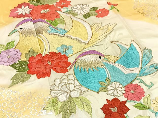 平和屋着物■豪華振袖　刺繍　鴛鴦花文　暈し染め　金銀彩　正絹　逸品　BAAX6535hj