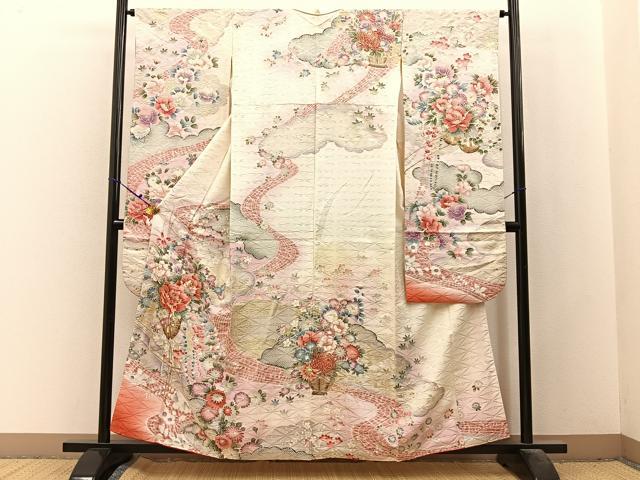 平和屋着物■豪華振袖　駒刺繍　花車文　暈し染め　金彩　正絹　逸品　BAAX6536hj