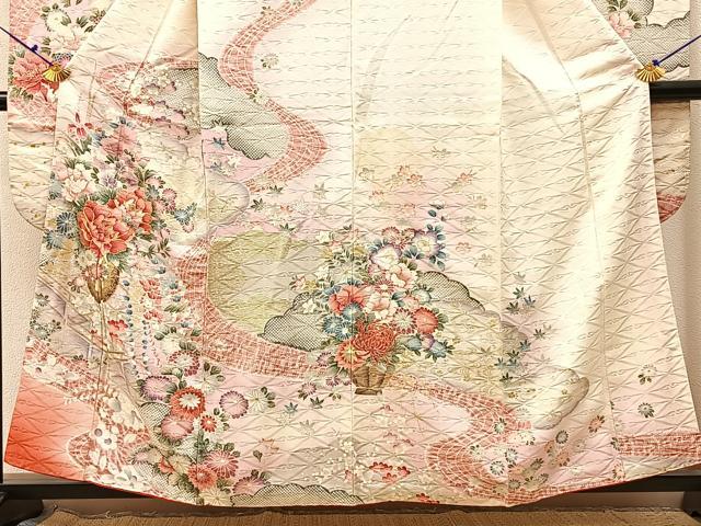 平和屋着物■豪華振袖　駒刺繍　花車文　暈し染め　金彩　正絹　逸品　BAAX6536hj
