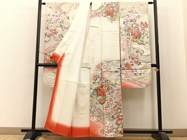 平和屋着物■豪華振袖　駒刺繍　花車文　暈し染め　金彩　正絹　逸品　BAAX6536hj