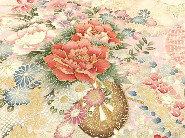 平和屋着物■豪華振袖　駒刺繍　花車文　暈し染め　金彩　正絹　逸品　BAAX6536hj
