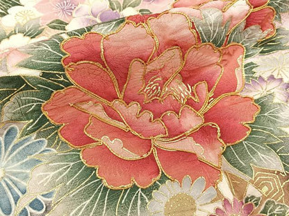 平和屋着物■豪華振袖　駒刺繍　花車文　暈し染め　金彩　正絹　逸品　BAAX6536hj