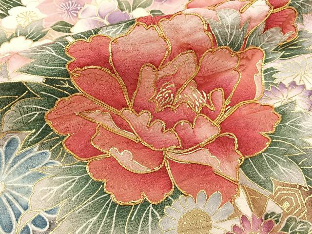 平和屋着物■豪華振袖　駒刺繍　花車文　暈し染め　金彩　正絹　逸品　BAAX6536hj