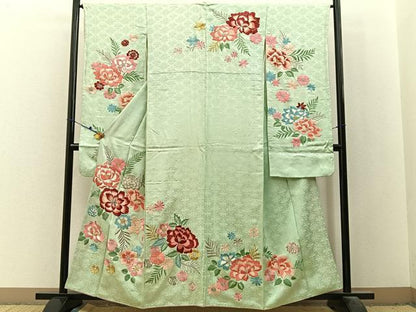 平和屋着物■豪華振袖　総刺繍　草花文　金銀糸　正絹　逸品　BAAX6538hj