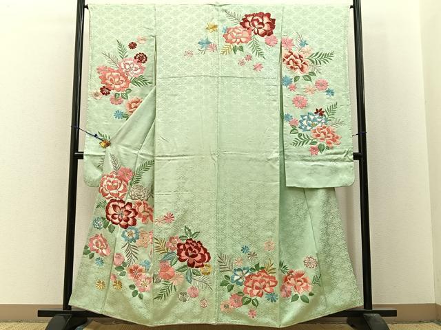 平和屋着物■豪華振袖　総刺繍　草花文　金銀糸　正絹　逸品　BAAX6538hj