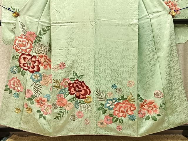 平和屋着物■豪華振袖　総刺繍　草花文　金銀糸　正絹　逸品　BAAX6538hj