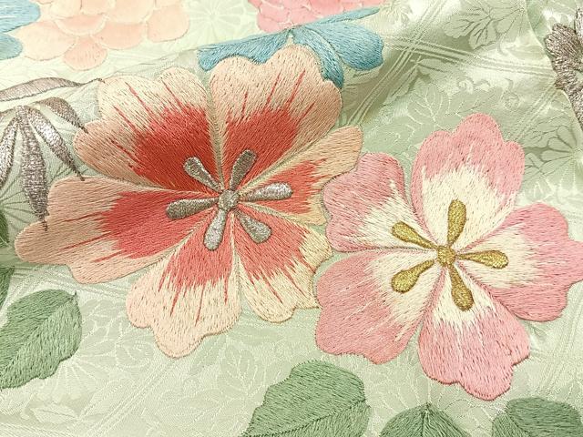 平和屋着物■豪華振袖　総刺繍　草花文　金銀糸　正絹　逸品　BAAX6538hj